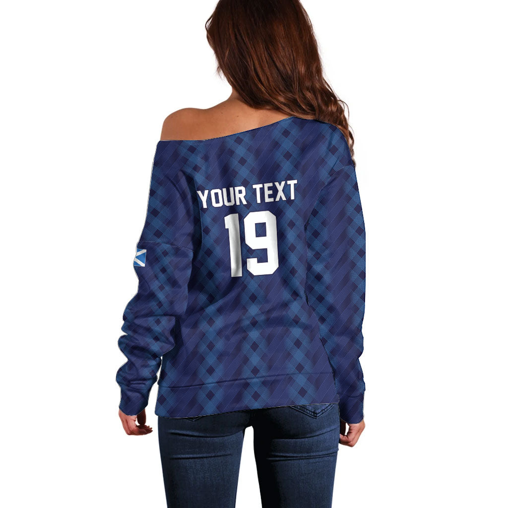 Custom World Football 2026 Scotland Off Shoulder Sweater Scottish Tartan Cupa na Cruinne Glory