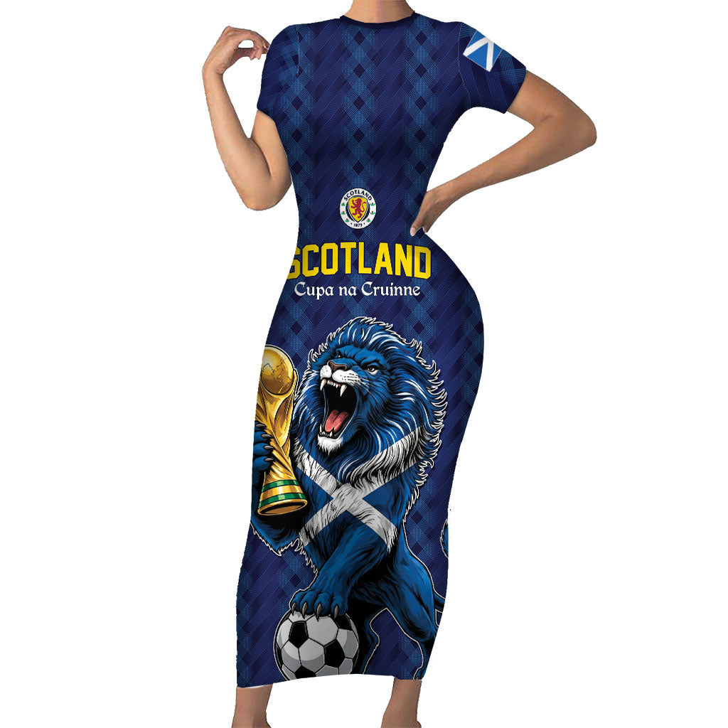Custom World Football 2026 Scotland Short Sleeve Bodycon Dress Scottish Tartan Cupa na Cruinne Glory