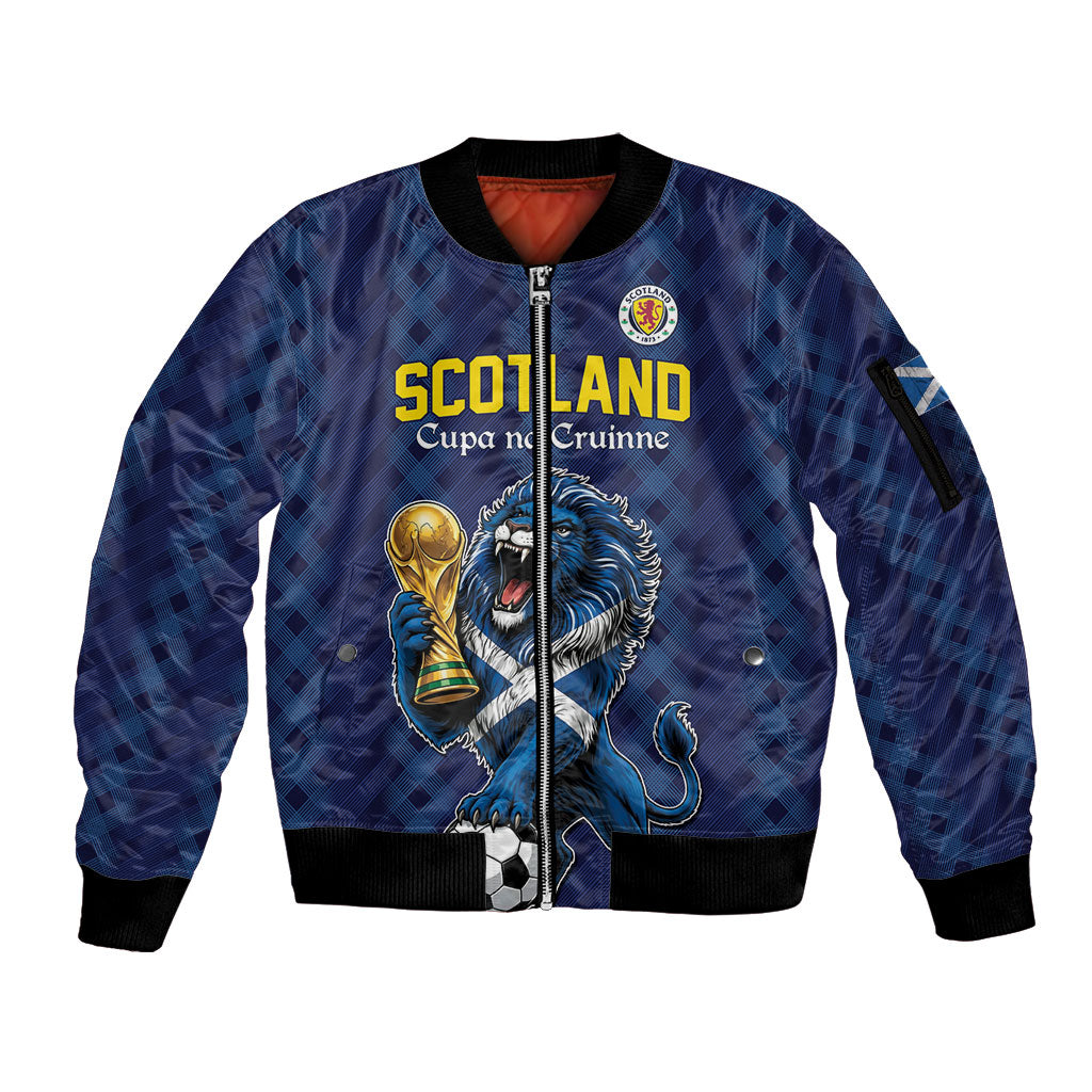 Custom World Football 2026 Scotland Sleeve Zip Bomber Jacket Scottish Tartan Cupa na Cruinne Glory