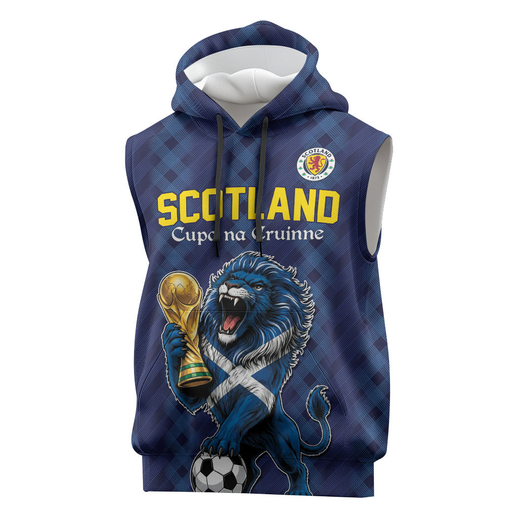 Custom World Football 2026 Scotland Sleeveless Hoodie Scottish Tartan Cupa na Cruinne Glory