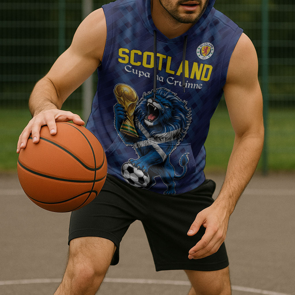Custom World Football 2026 Scotland Sleeveless Hoodie Scottish Tartan Cupa na Cruinne Glory