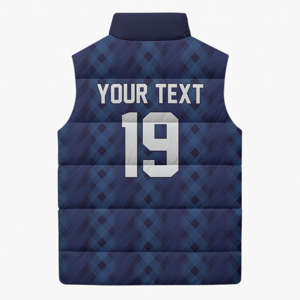 Custom World Football 2026 Scotland Sleeveless Puffer Jacket Scottish Tartan Cupa na Cruinne Glory