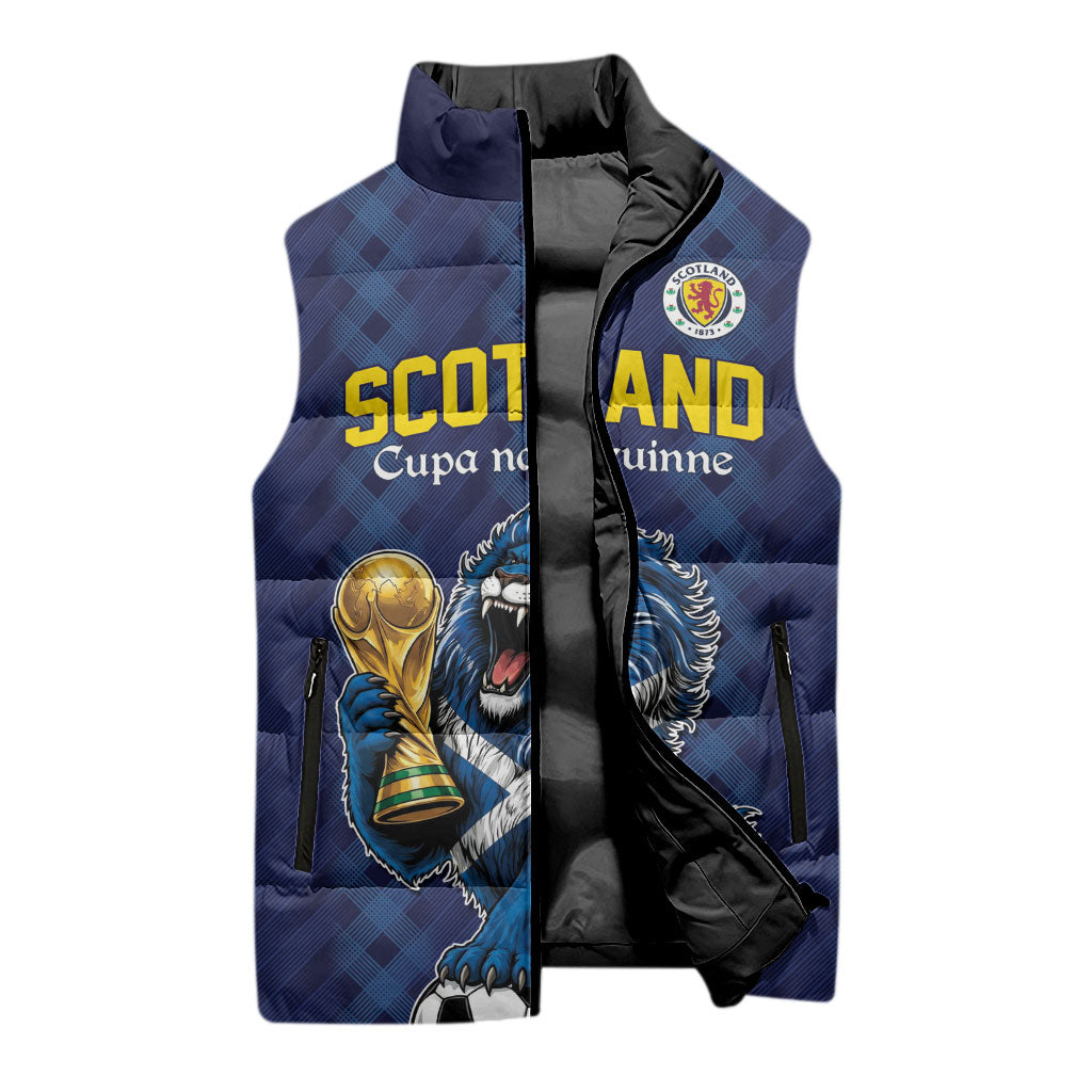 Custom World Football 2026 Scotland Sleeveless Puffer Jacket Scottish Tartan Cupa na Cruinne Glory