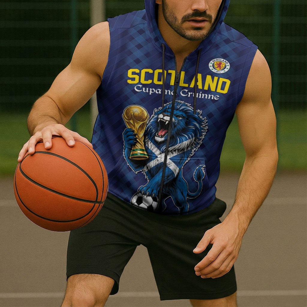 Custom World Football 2026 Scotland Sleeveless Zip Hoodie Scottish Tartan Cupa na Cruinne Glory
