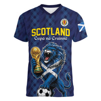 Custom World Football 2026 Scotland Women V-Neck T-Shirt Scottish Tartan Cupa na Cruinne Glory