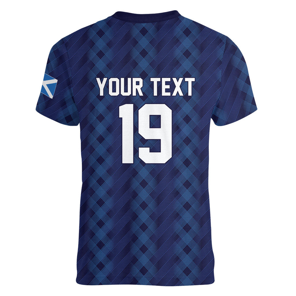Custom World Football 2026 Scotland Women V-Neck T-Shirt Scottish Tartan Cupa na Cruinne Glory