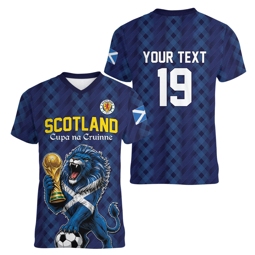 Custom World Football 2026 Scotland Women V-Neck T-Shirt Scottish Tartan Cupa na Cruinne Glory