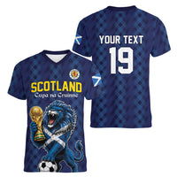 Custom World Football 2026 Scotland Women V-Neck T-Shirt Scottish Tartan Cupa na Cruinne Glory