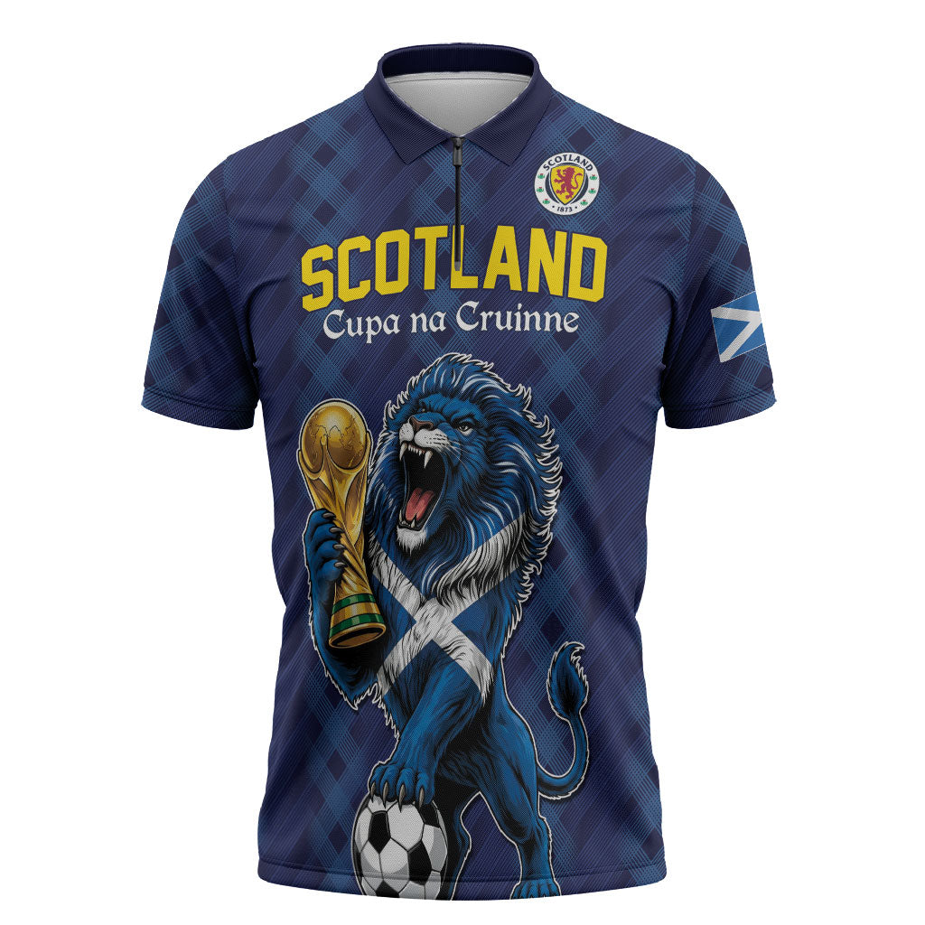 Custom World Football 2026 Scotland Zipper Polo Shirt Scottish Tartan Cupa na Cruinne Glory