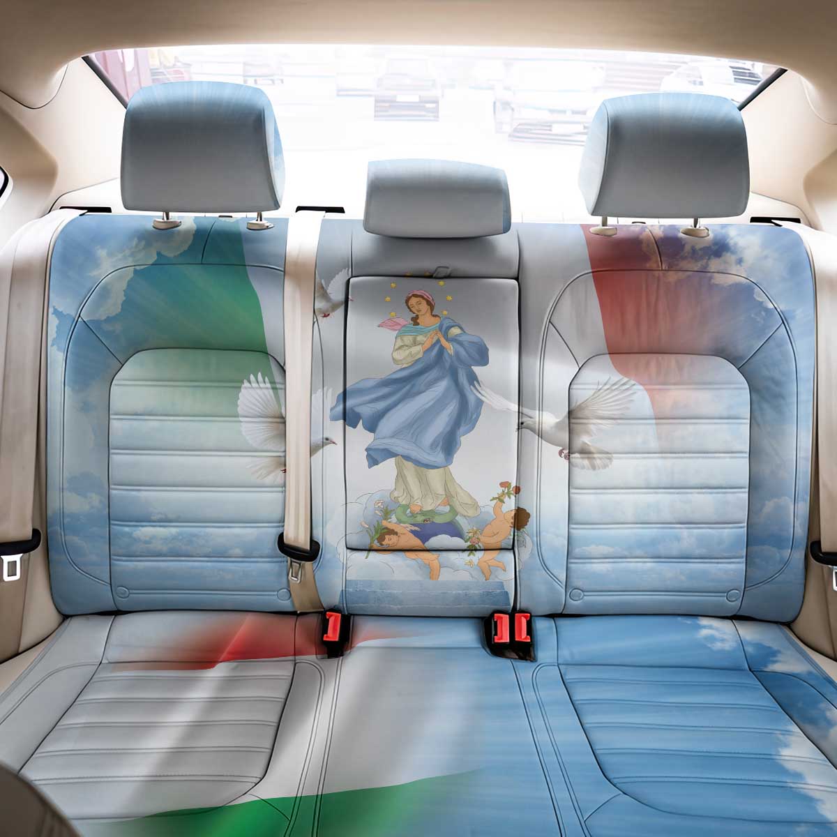 Italy Assumption Of Mary Back Car Seat Cover Blessed Virgin Mary Angel And Dove - Wonder Print Shop