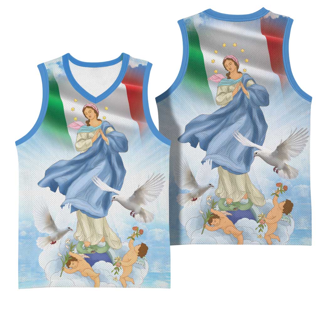 Italy Assumption Of Mary Basketball Jersey Blessed Virgin Mary Angel And Dove - Wonder Print Shop