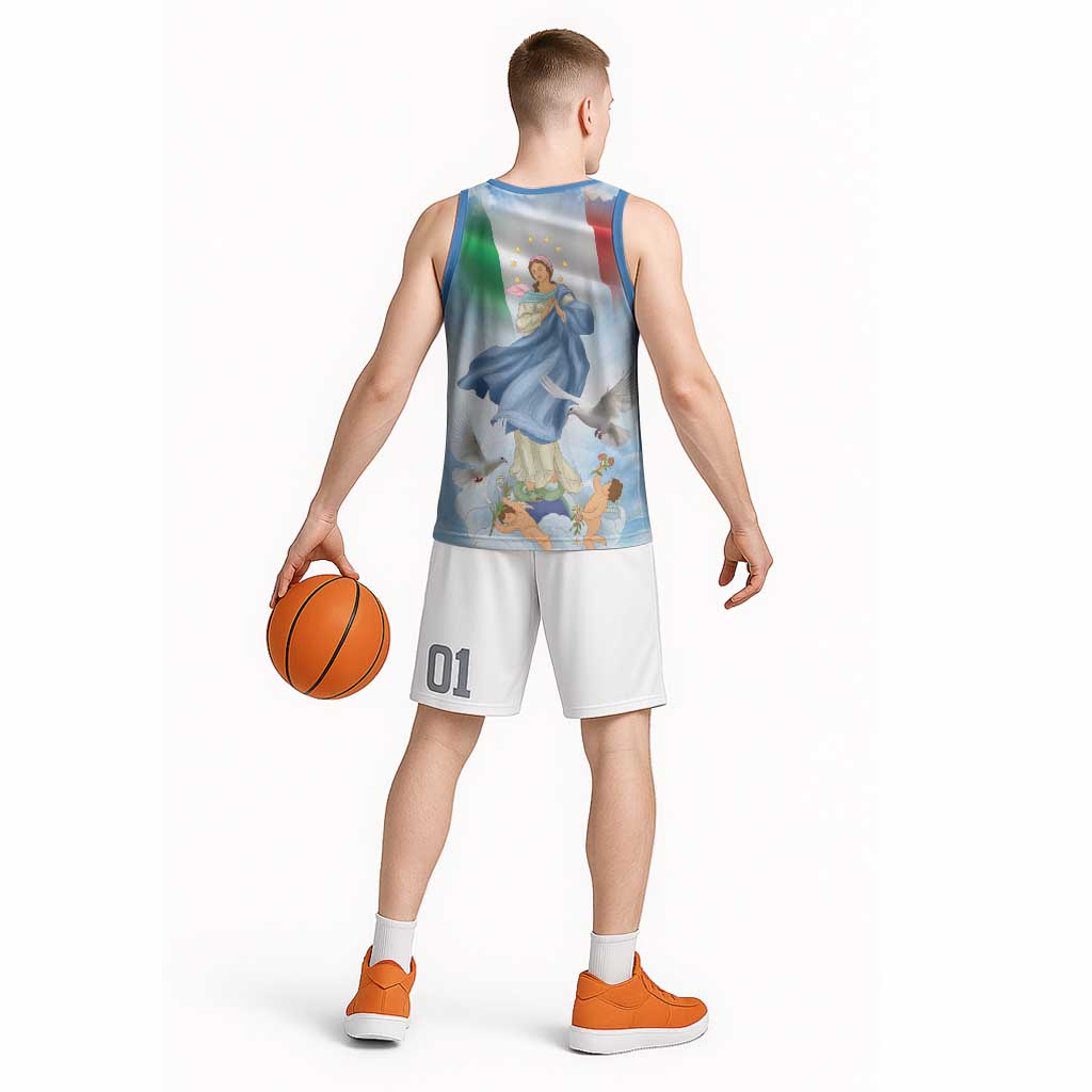 Italy Assumption Of Mary Basketball Jersey Blessed Virgin Mary Angel And Dove - Wonder Print Shop