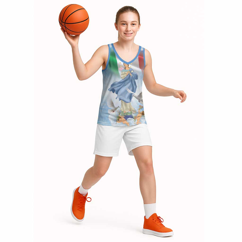 Italy Assumption Of Mary Basketball Jersey Blessed Virgin Mary Angel And Dove - Wonder Print Shop