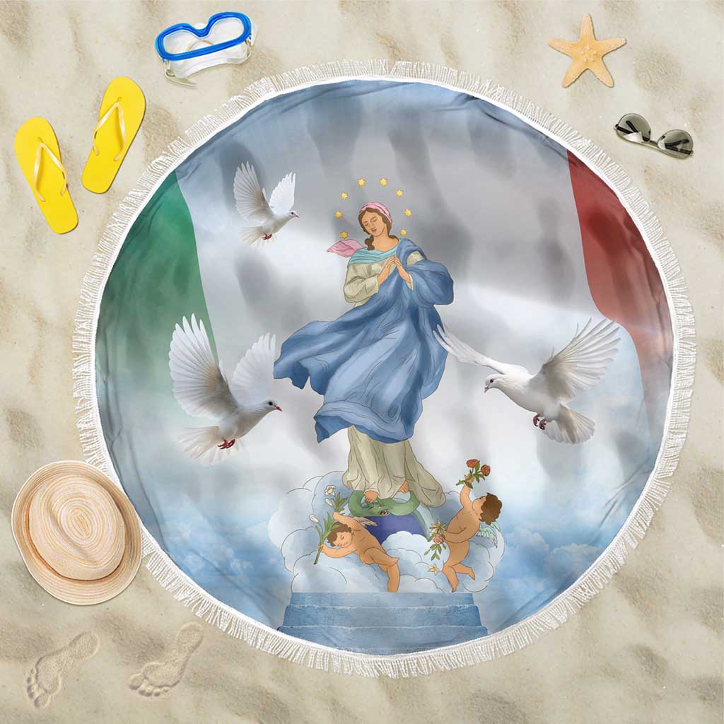Italy Assumption Of Mary Beach Blanket Blessed Virgin Mary Angel And Dove - Wonder Print Shop