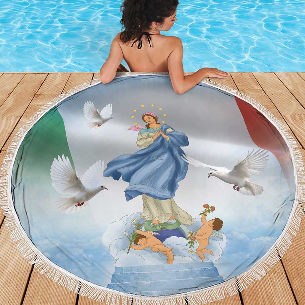Italy Assumption Of Mary Beach Blanket Blessed Virgin Mary Angel And Dove - Wonder Print Shop