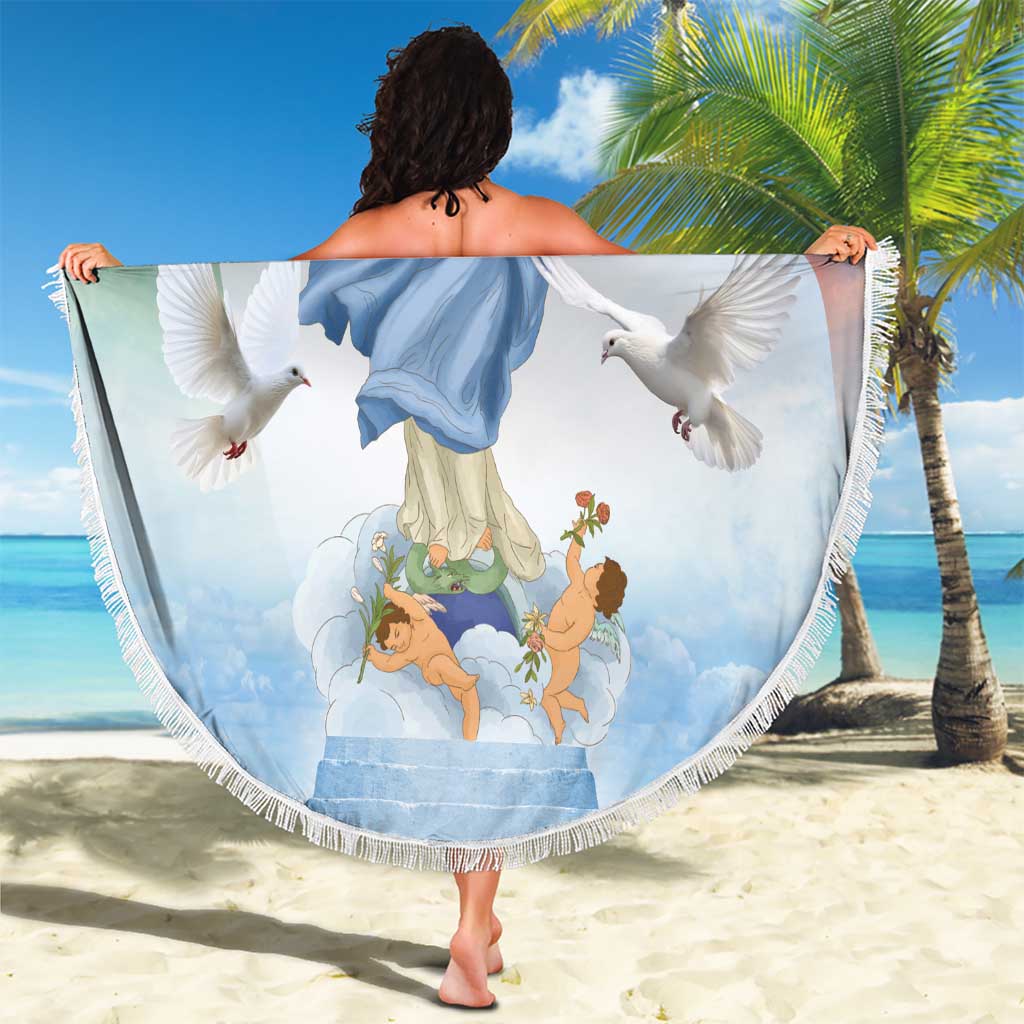 Italy Assumption Of Mary Beach Blanket Blessed Virgin Mary Angel And Dove - Wonder Print Shop