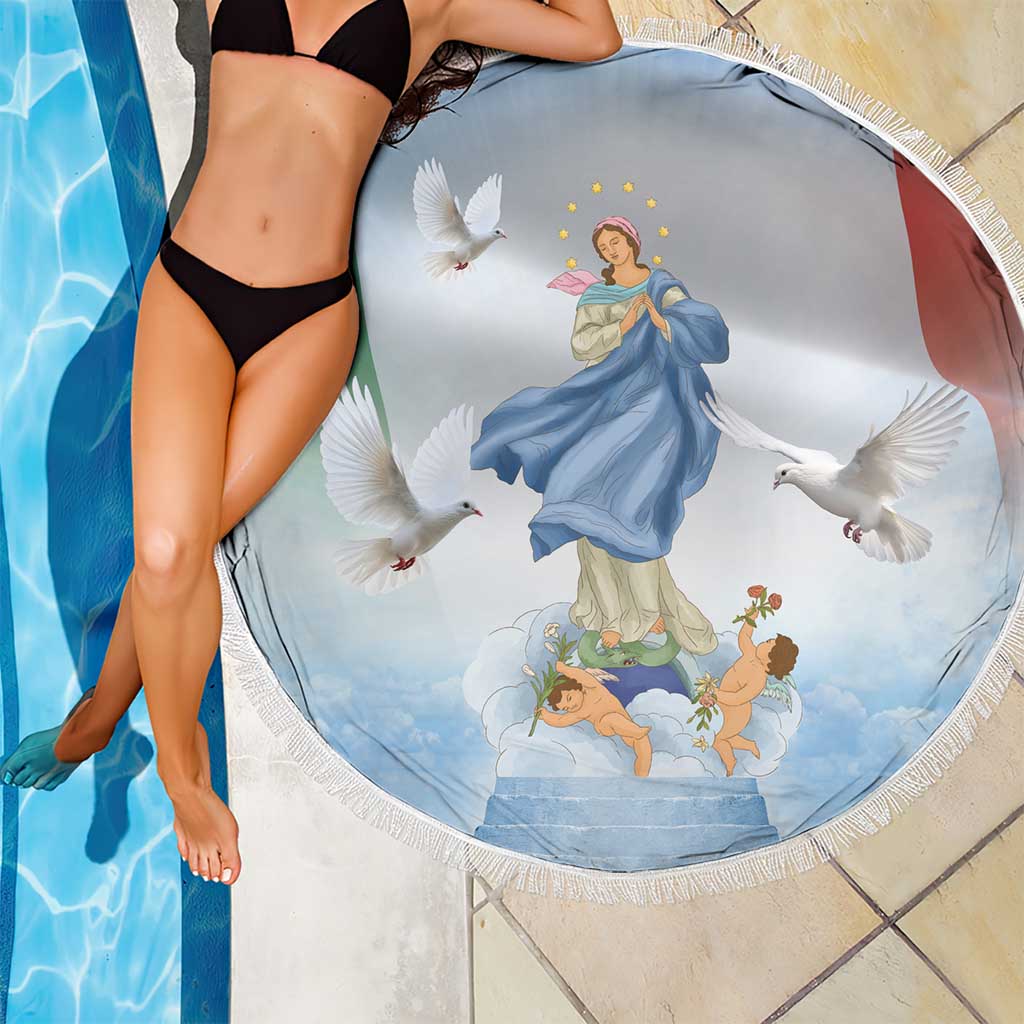 Italy Assumption Of Mary Beach Blanket Blessed Virgin Mary Angel And Dove - Wonder Print Shop