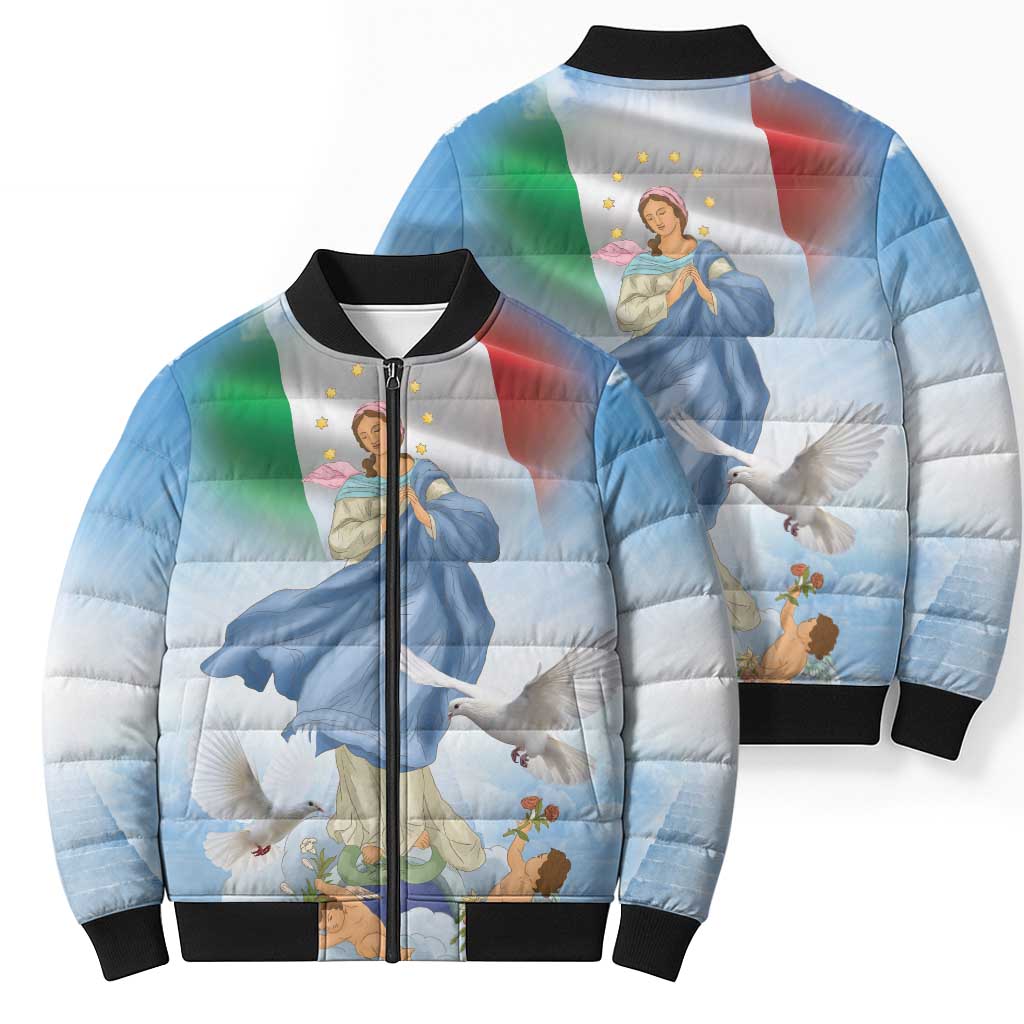 Italy Assumption Of Mary Bomber Puffer Jacket Blessed Virgin Mary Angel And Dove - Wonder Print Shop