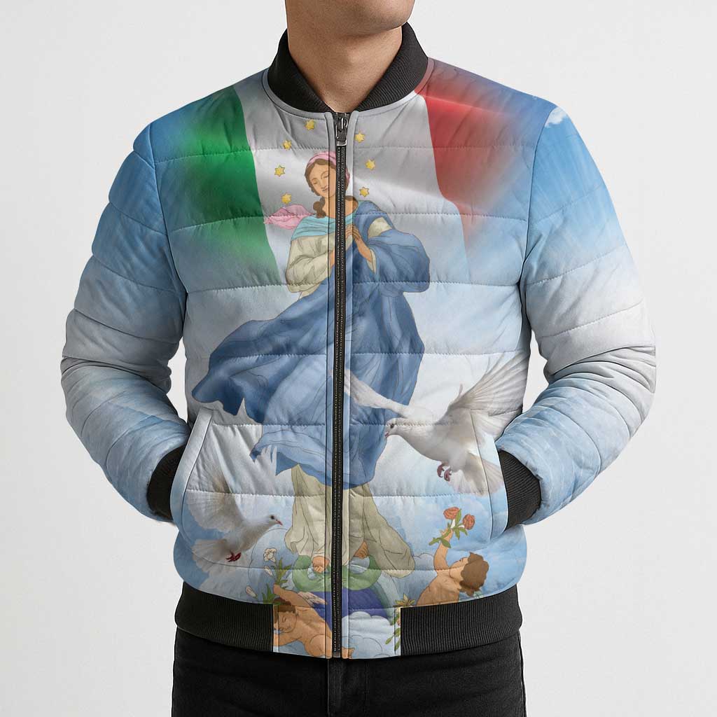Italy Assumption Of Mary Bomber Puffer Jacket Blessed Virgin Mary Angel And Dove - Wonder Print Shop