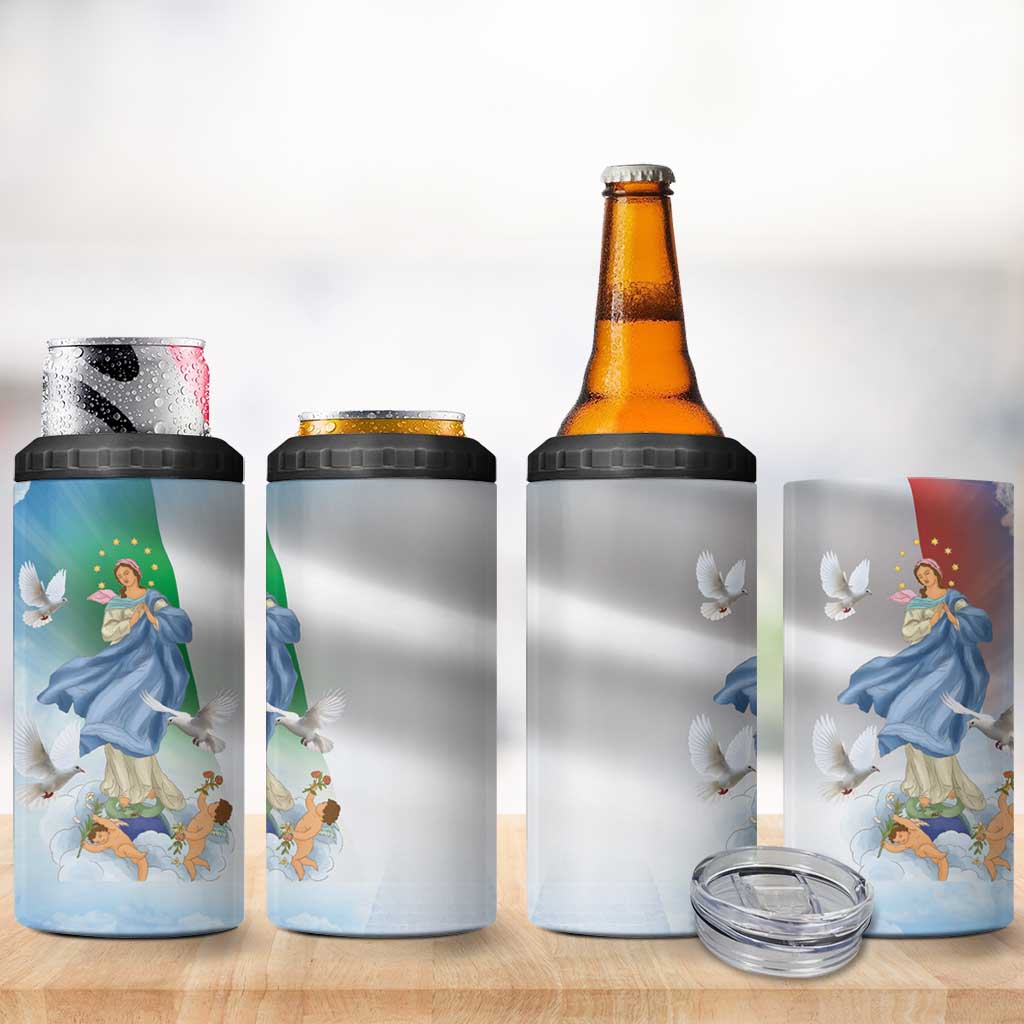 Italy Assumption Of Mary 4 in 1 Can Cooler Tumbler Blessed Virgin Mary Angel And Dove - Wonder Print Shop