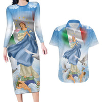 Italy Assumption Of Mary Couples Matching Long Sleeve Bodycon Dress and Hawaiian Shirt Blessed Virgin Mary Angel And Dove LT19
