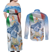 Italy Assumption Of Mary Couples Matching Off Shoulder Maxi Dress and Long Sleeve Button Shirt Blessed Virgin Mary Angel And Dove LT19