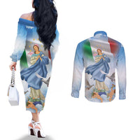 Italy Assumption Of Mary Couples Matching Off The Shoulder Long Sleeve Dress and Long Sleeve Button Shirt Blessed Virgin Mary Angel And Dove LT19