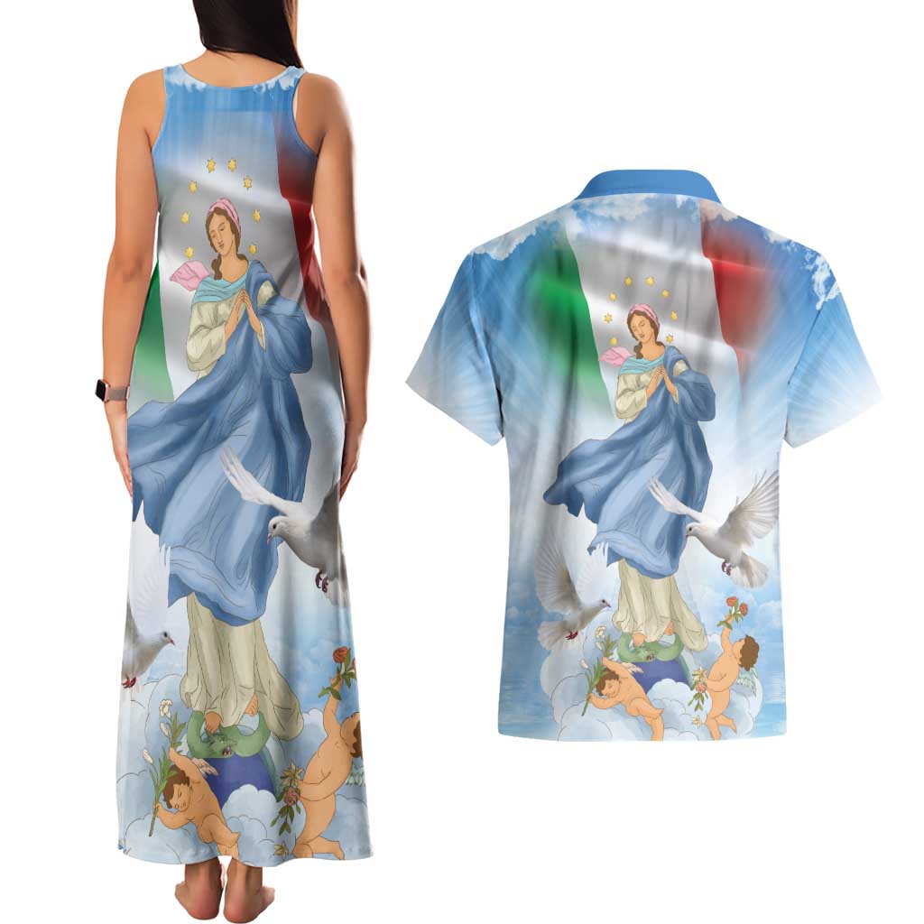 Italy Assumption Of Mary Couples Matching Tank Maxi Dress and Hawaiian Shirt Blessed Virgin Mary Angel And Dove LT19