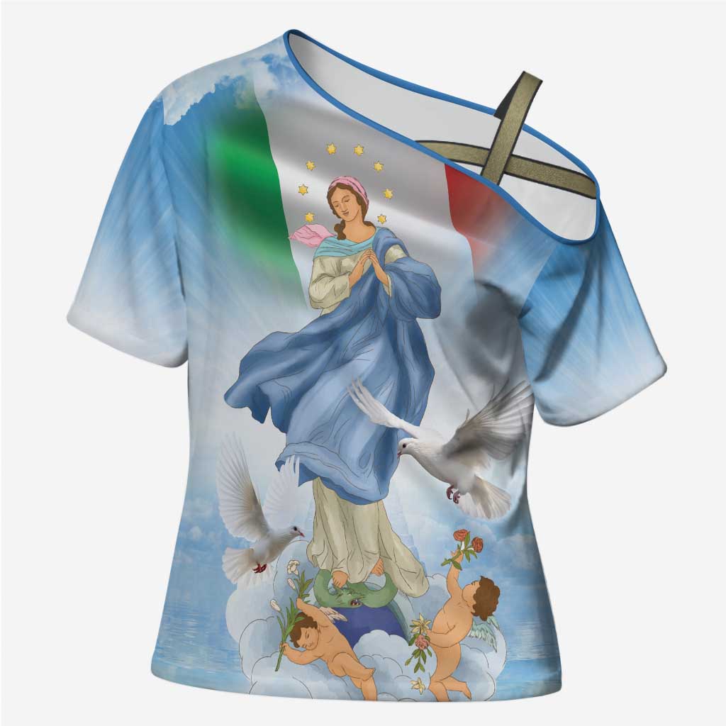 Italy Assumption Of Mary Cross Shoulder Shirt Blessed Virgin Mary Angel And Dove - Wonder Print Shop
