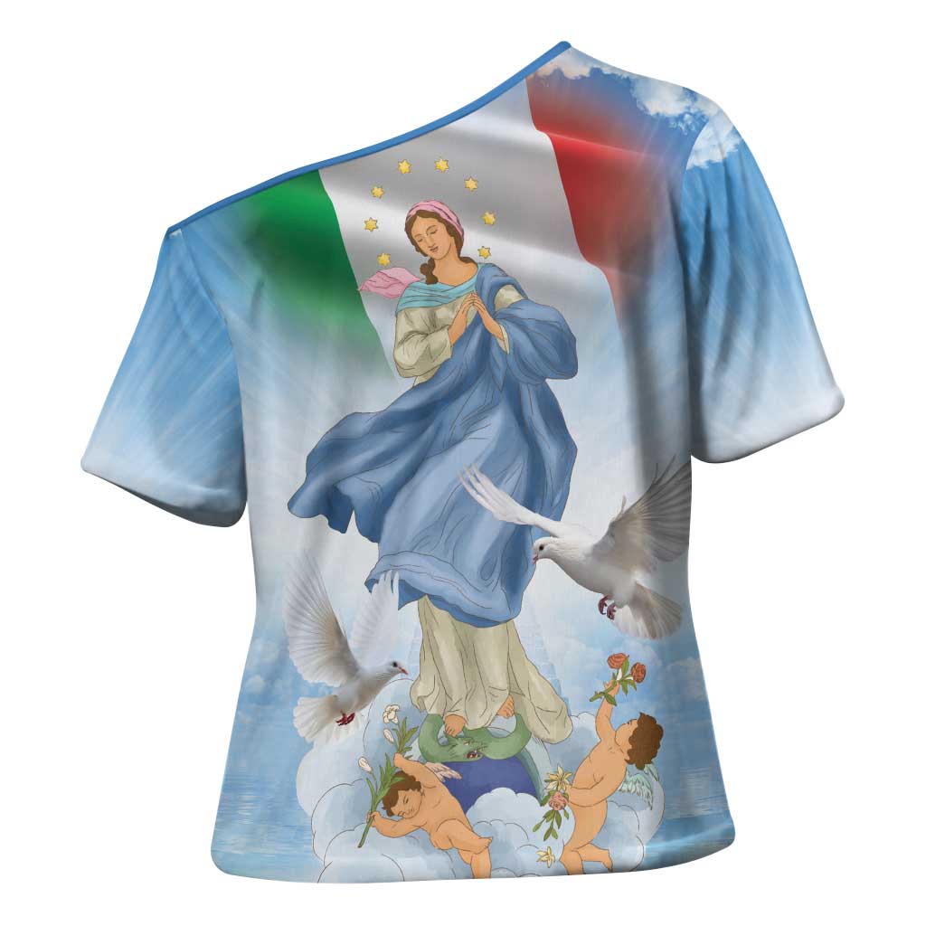 Italy Assumption Of Mary Cross Shoulder Shirt Blessed Virgin Mary Angel And Dove - Wonder Print Shop