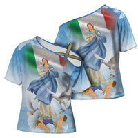 Italy Assumption Of Mary Cross Shoulder Shirt Blessed Virgin Mary Angel And Dove - Wonder Print Shop