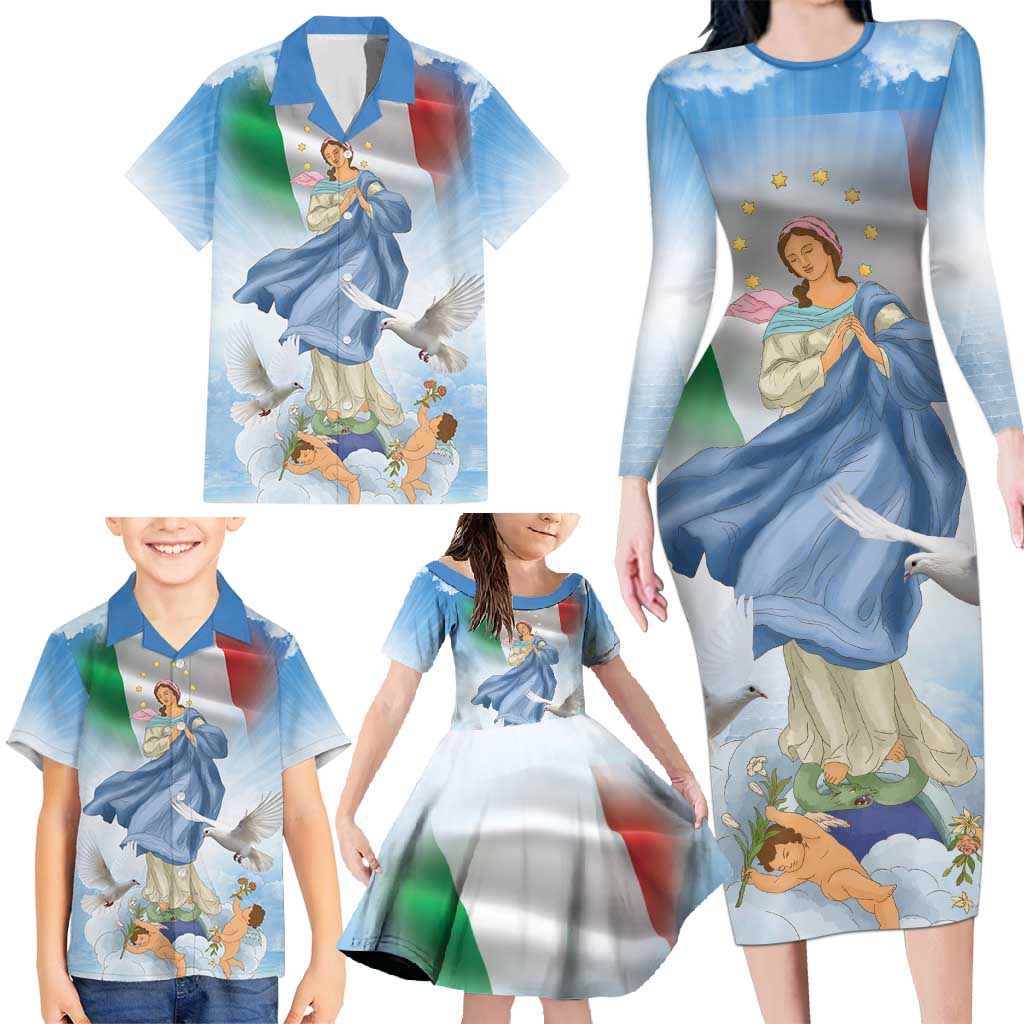 Italy Assumption Of Mary Family Matching Long Sleeve Bodycon Dress and Hawaiian Shirt Blessed Virgin Mary Angel And Dove LT19