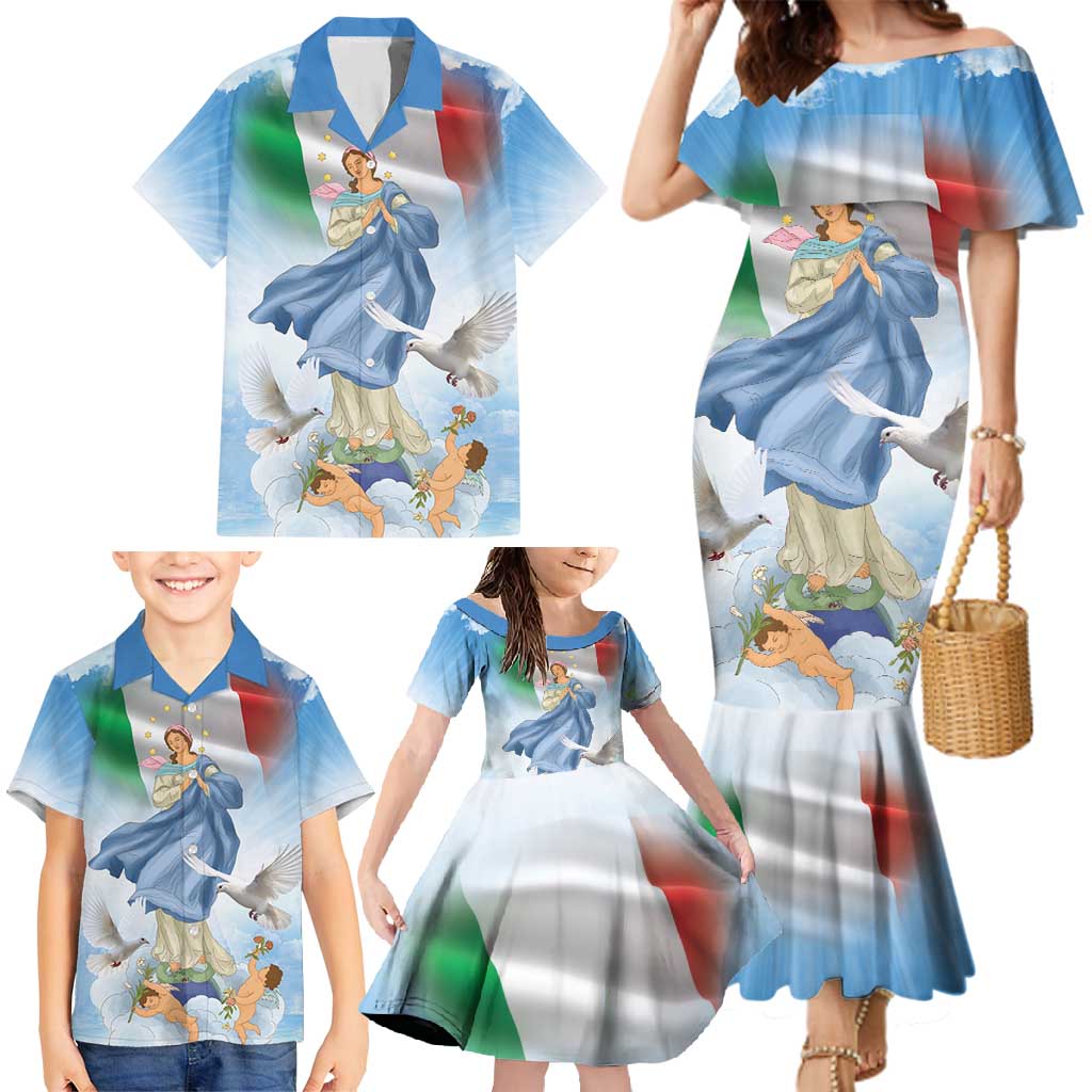 Italy Assumption Of Mary Family Matching Mermaid Dress and Hawaiian Shirt Blessed Virgin Mary Angel And Dove LT19