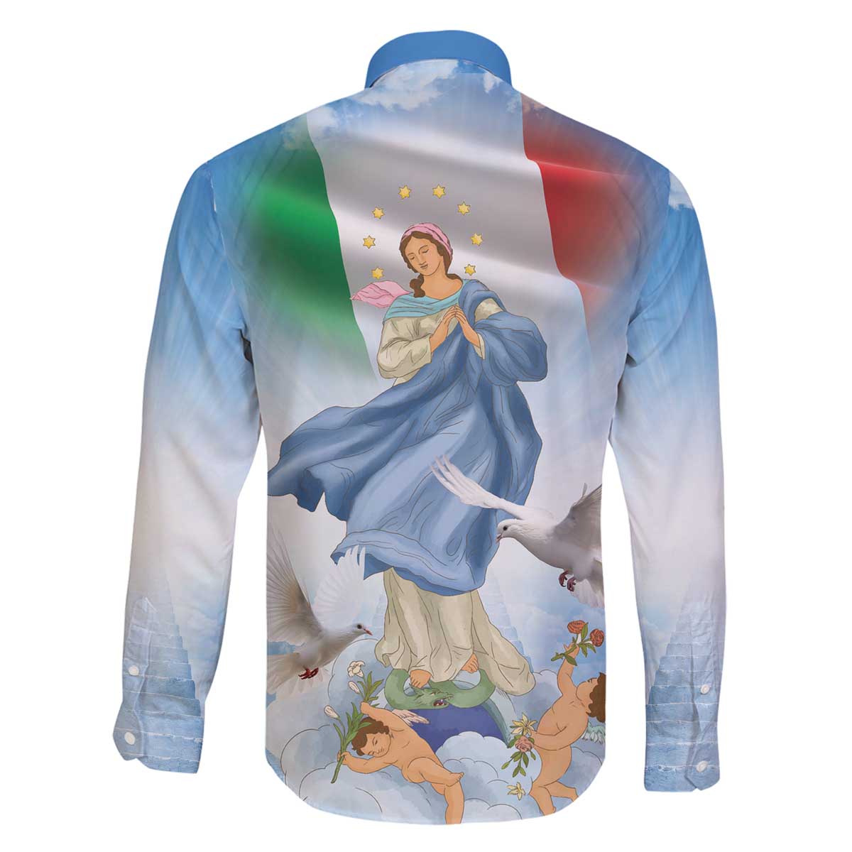 Italy Assumption Of Mary Family Matching Off The Shoulder Long Sleeve Dress and Hawaiian Shirt Blessed Virgin Mary Angel And Dove LT19