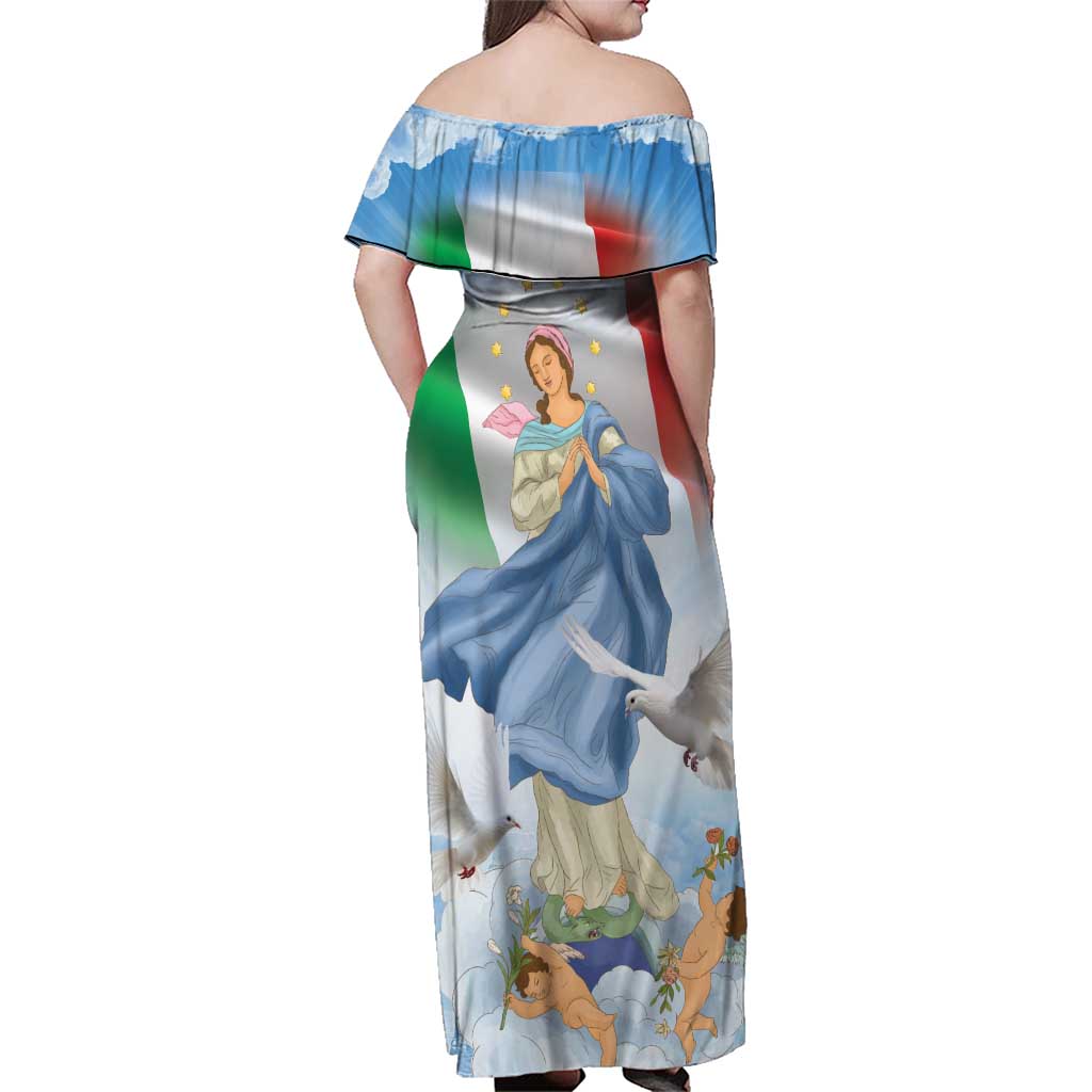Italy Assumption Of Mary Family Matching Off Shoulder Maxi Dress and Hawaiian Shirt Blessed Virgin Mary Angel And Dove LT19