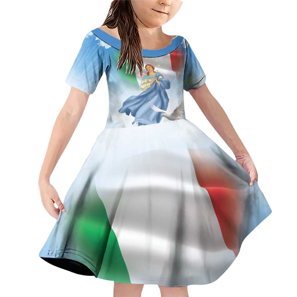 Italy Assumption Of Mary Family Matching Off Shoulder Short Dress and Hawaiian Shirt Blessed Virgin Mary Angel And Dove LT19