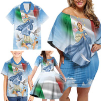Italy Assumption Of Mary Family Matching Off Shoulder Short Dress and Hawaiian Shirt Blessed Virgin Mary Angel And Dove LT19