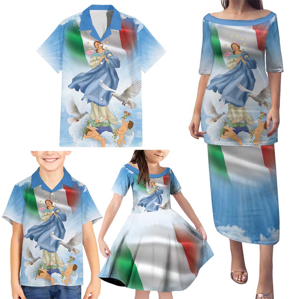 Italy Assumption Of Mary Family Matching Puletasi and Hawaiian Shirt Blessed Virgin Mary Angel And Dove LT19