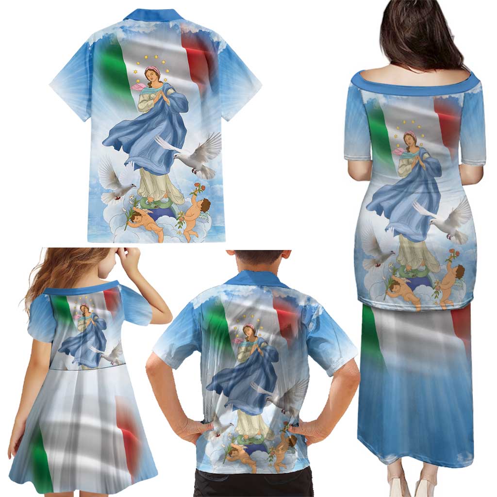 Italy Assumption Of Mary Family Matching Puletasi and Hawaiian Shirt Blessed Virgin Mary Angel And Dove LT19