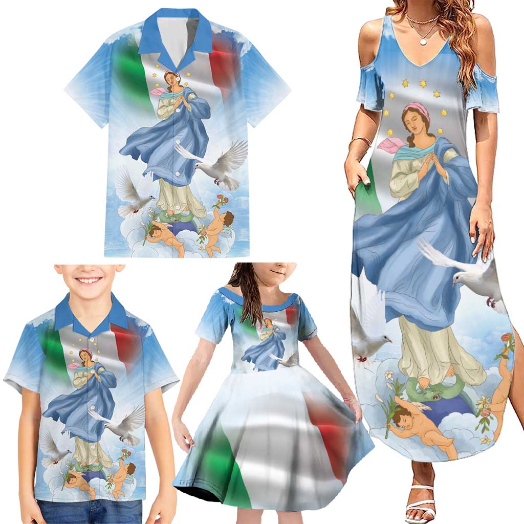 Italy Assumption Of Mary Family Matching Summer Maxi Dress and Hawaiian Shirt Blessed Virgin Mary Angel And Dove LT19