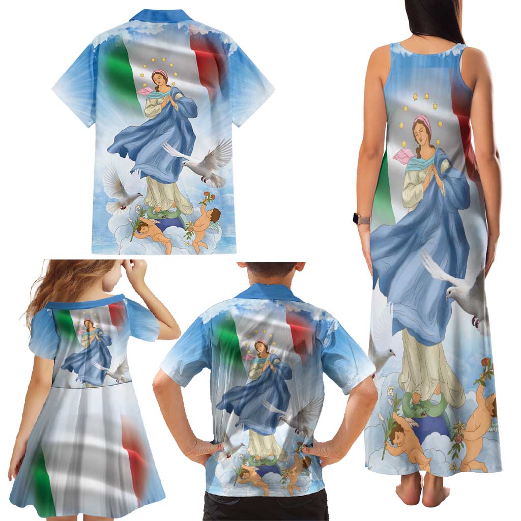 Italy Assumption Of Mary Family Matching Tank Maxi Dress and Hawaiian Shirt Blessed Virgin Mary Angel And Dove LT19
