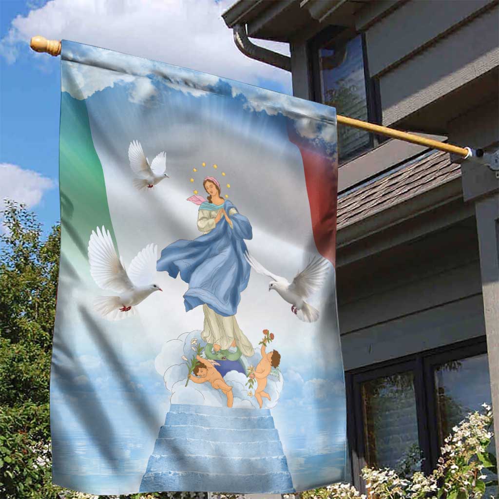 Italy Assumption Of Mary Garden Flag Blessed Virgin Mary Angel And Dove - Wonder Print Shop