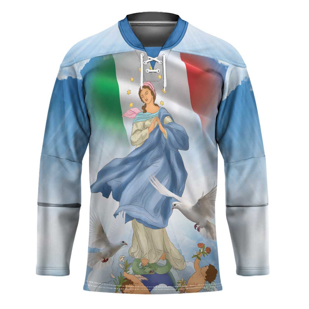 Italy Assumption Of Mary Hockey Jersey Blessed Virgin Mary Angel And Dove - Wonder Print Shop