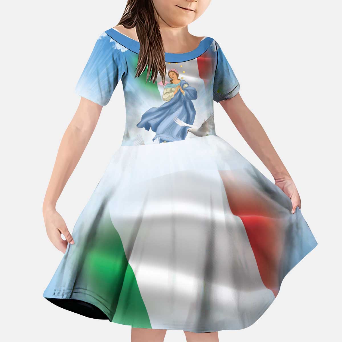 Italy Assumption Of Mary Kid Short Sleeve Dress Blessed Virgin Mary Angel And Dove LT19