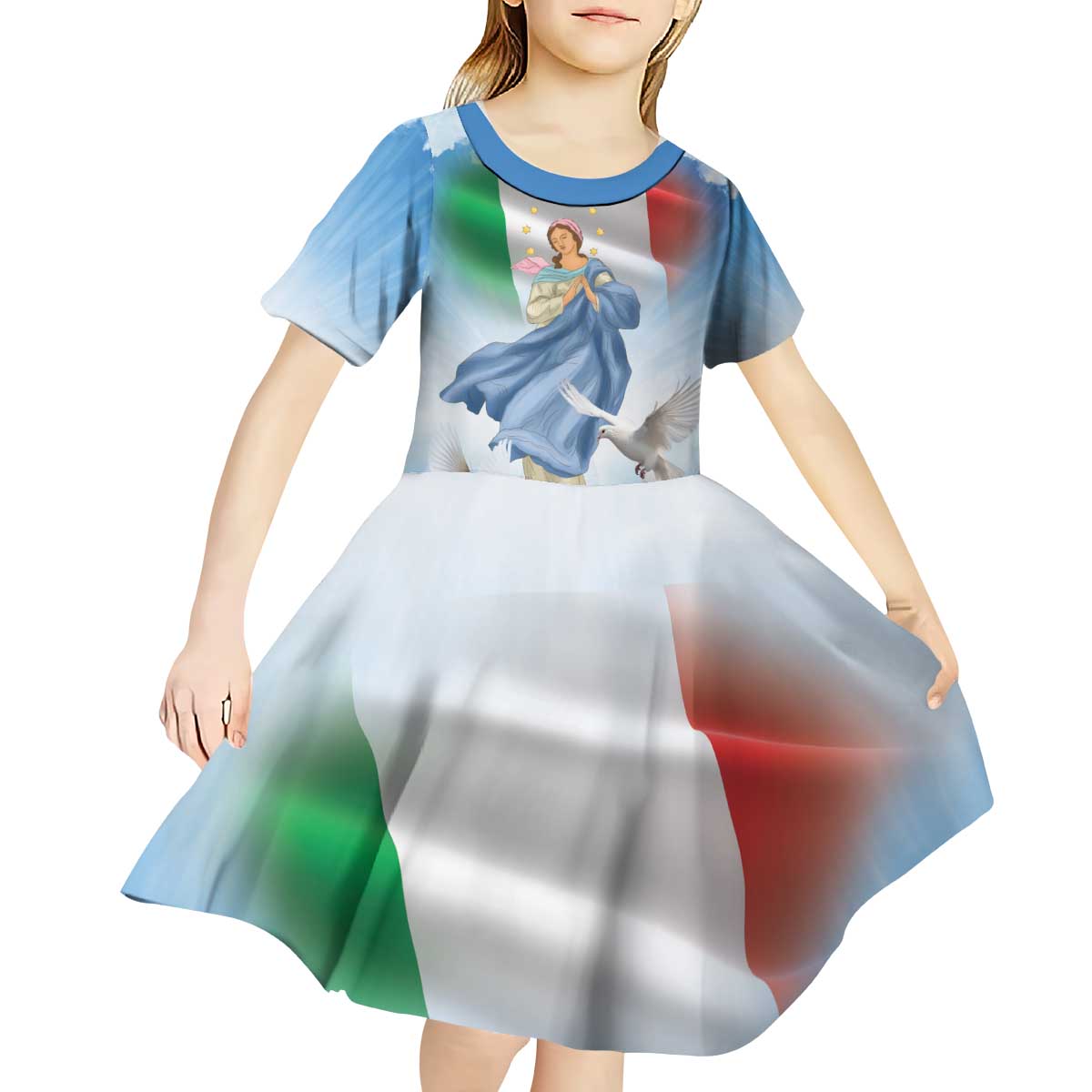 Italy Assumption Of Mary Kid Short Sleeve Dress Blessed Virgin Mary Angel And Dove LT19