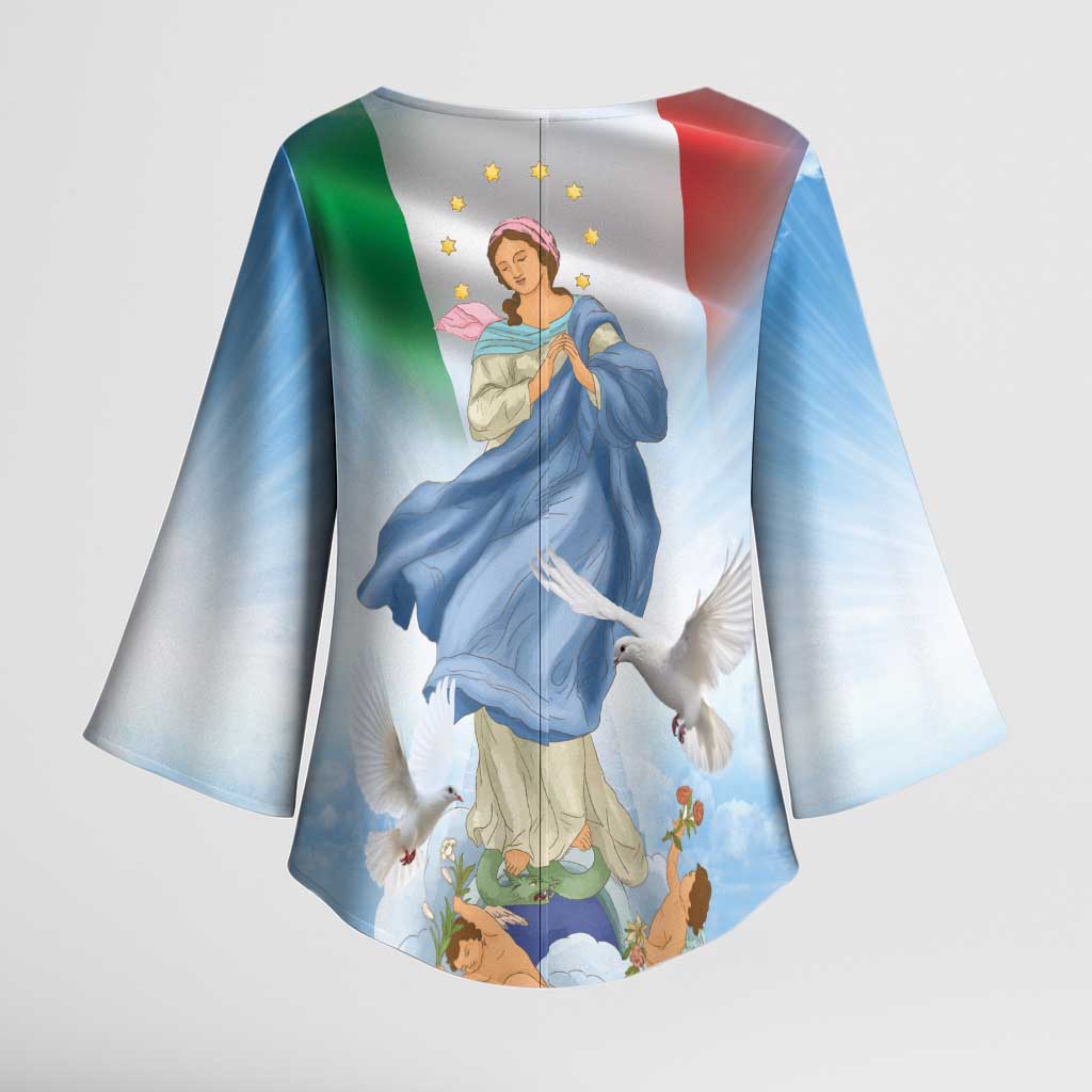 Italy Assumption Of Mary Kimono Sleeve Blouse Blessed Virgin Mary Angel And Dove - Wonder Print Shop