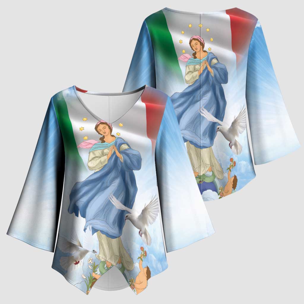 Italy Assumption Of Mary Kimono Sleeve Blouse Blessed Virgin Mary Angel And Dove - Wonder Print Shop
