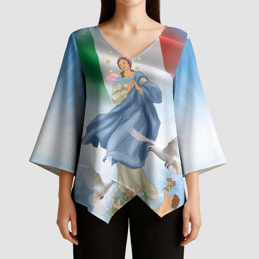 Italy Assumption Of Mary Kimono Sleeve Blouse Blessed Virgin Mary Angel And Dove - Wonder Print Shop