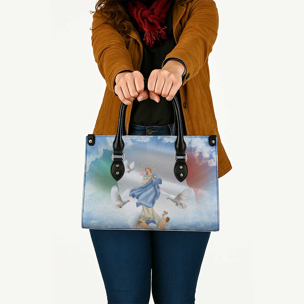 Italy Assumption Of Mary Leather Bag Blessed Virgin Mary Angel And Dove - Wonder Print Shop