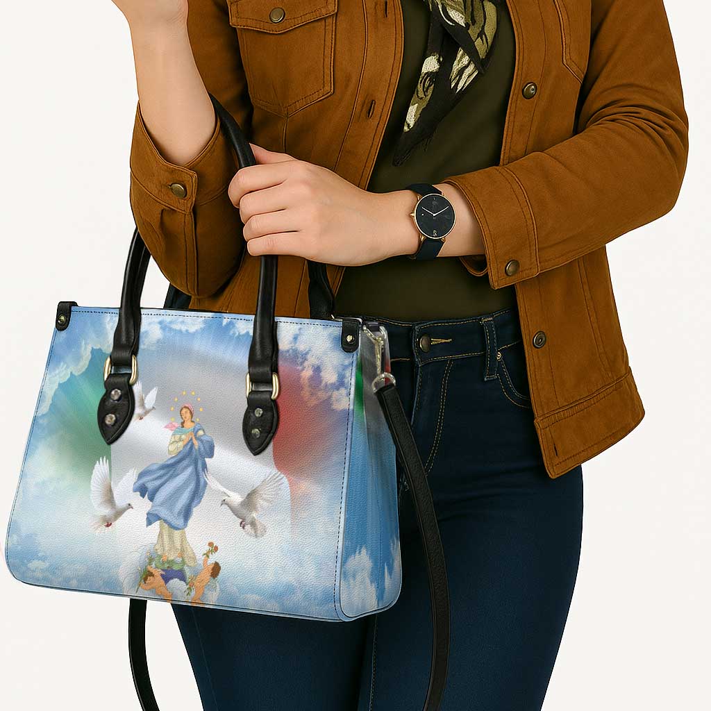 Italy Assumption Of Mary Leather Bag Blessed Virgin Mary Angel And Dove - Wonder Print Shop